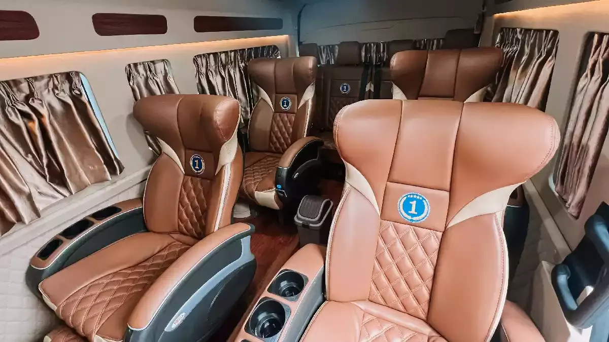 Leather captain seats inside a HiAce Premio