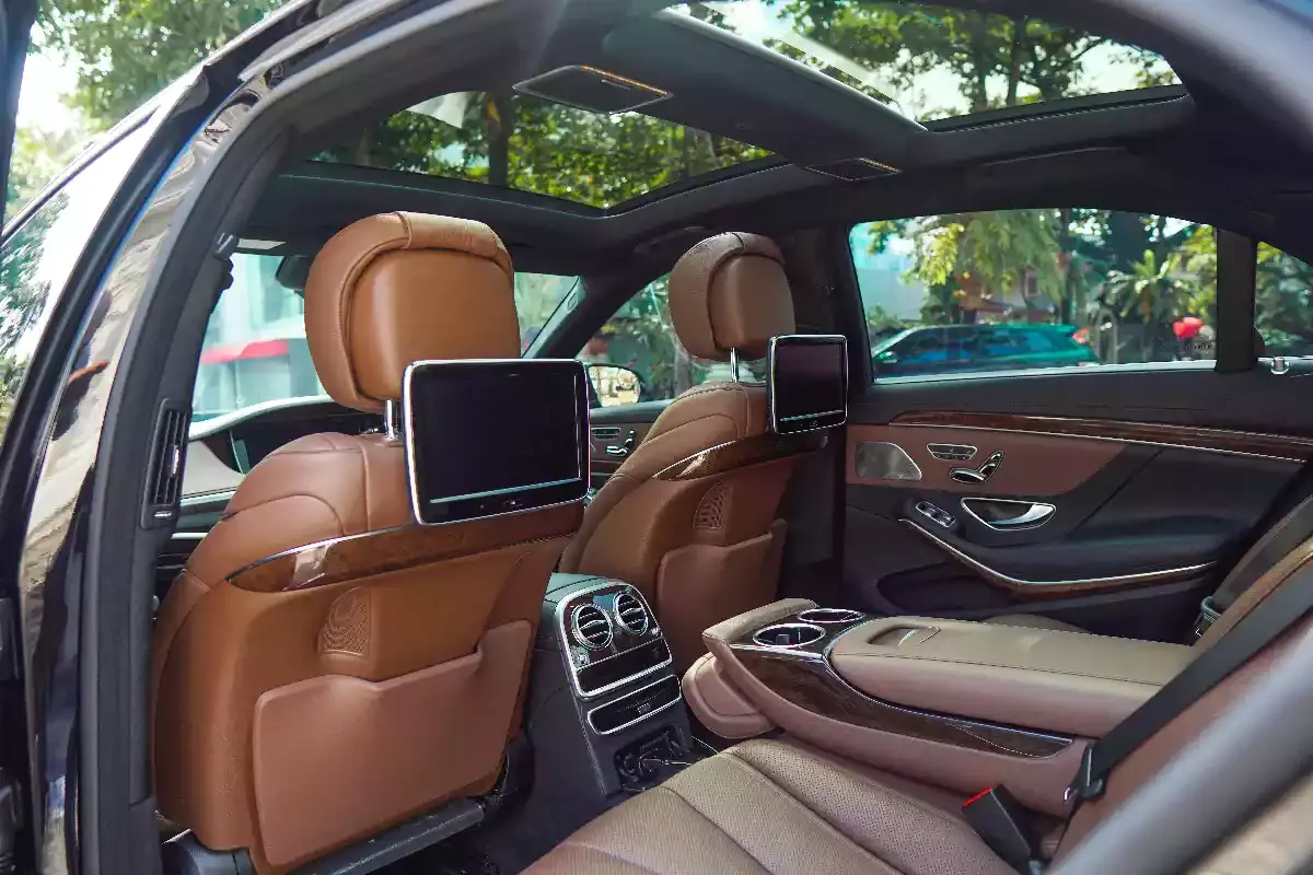 The rear seats of a Mercedes-Benz S-Class