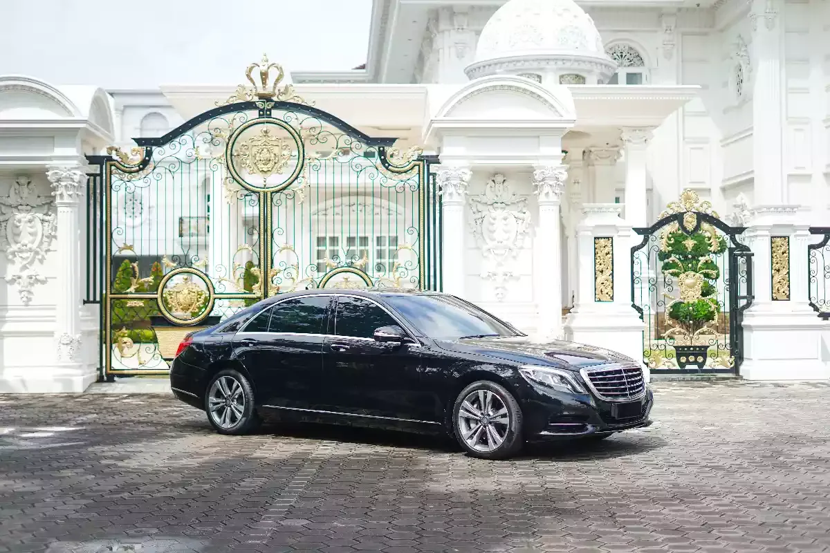 A black Mercedes-Benz S-Class sedan