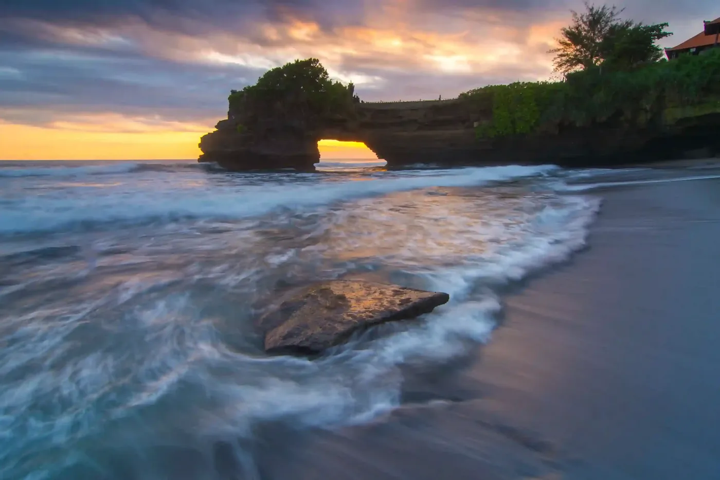 Sunset over the sea at Batu Bolong, Tanah Lot