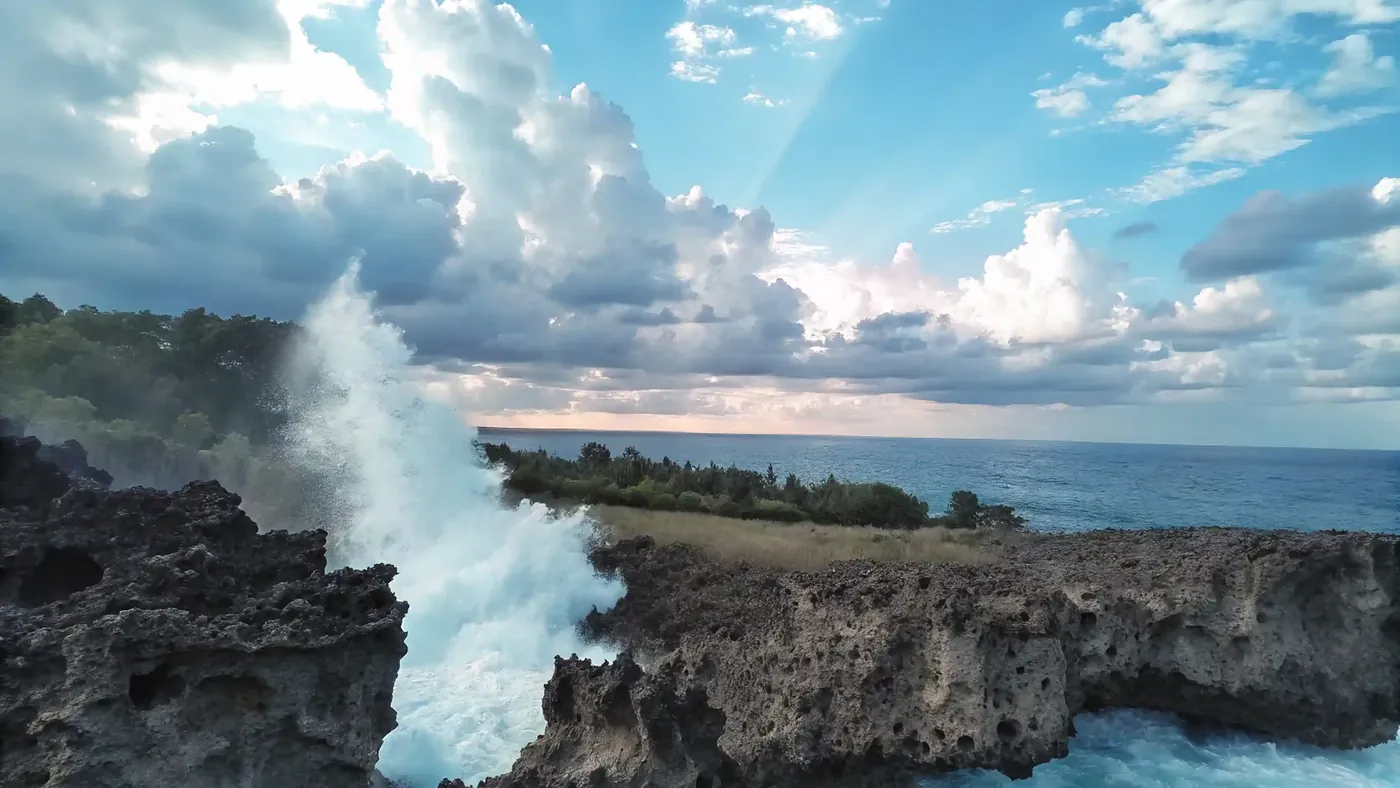 Waves breaking over the rocks at Water Blow, Nusa Dua